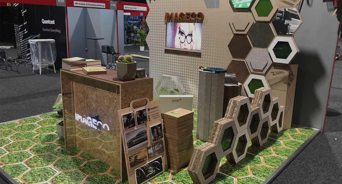 Picture of the cardboard based Imageco Exhibition stand with a hologram