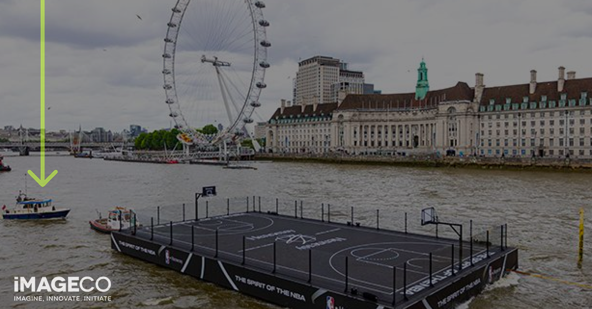 Picture of NBA floating basketball pitch on River Thames