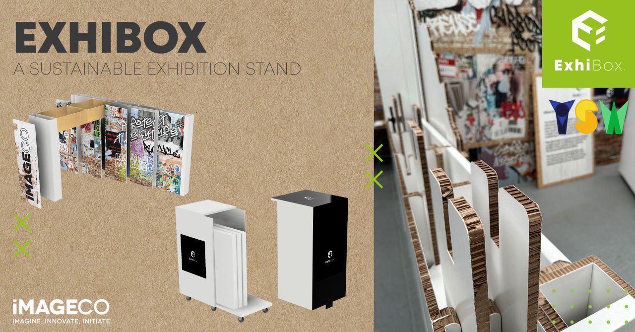 A infographic of ExhiBox sustainable exhibition stand and how it is made