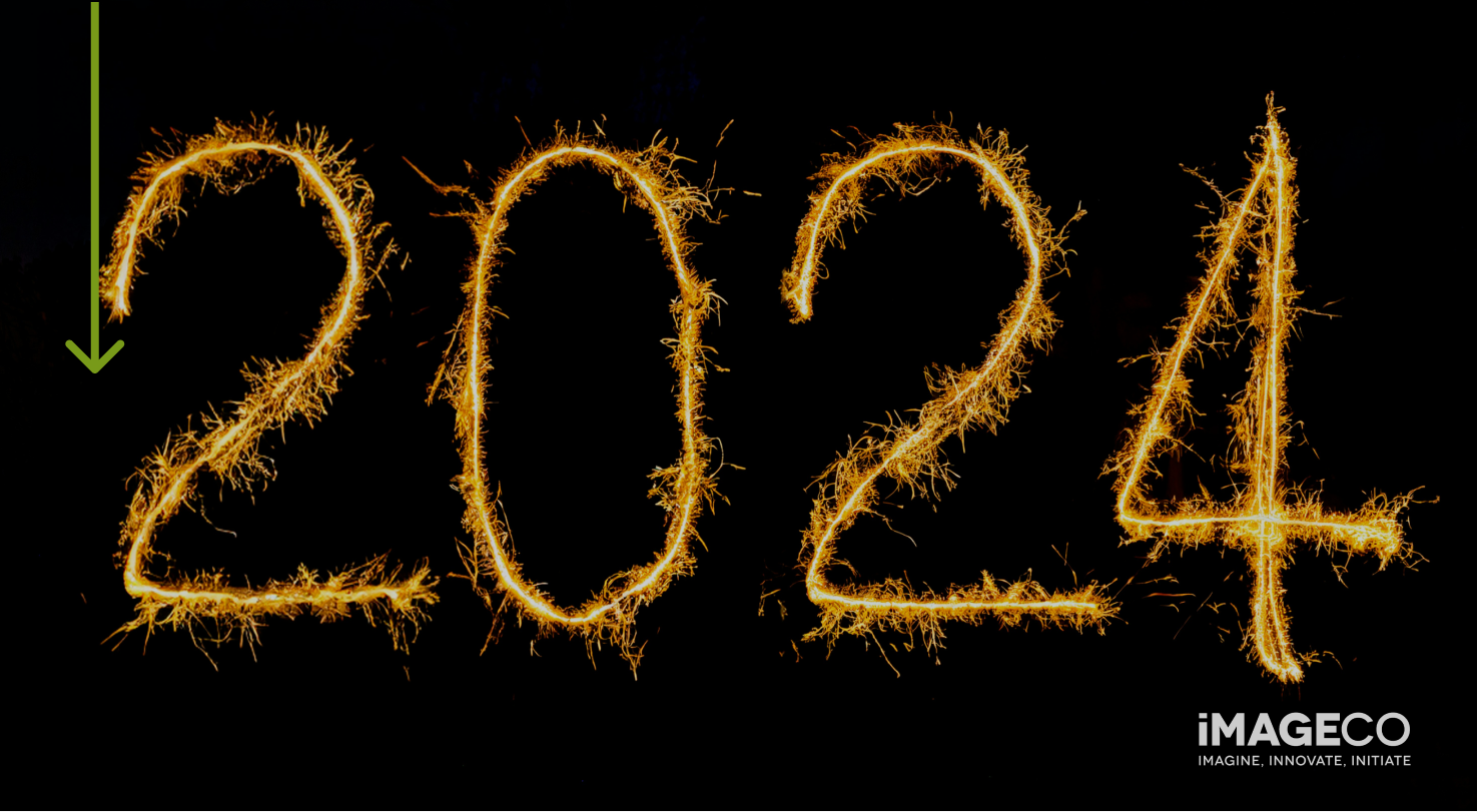 2024 written with fire and sparklers for a blog on wide format printing trends in 2024.